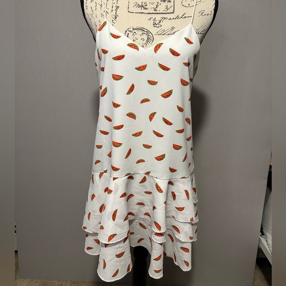 NWOT. Cooper & Ella White Dress with Red watermelon Pattern. Size S.